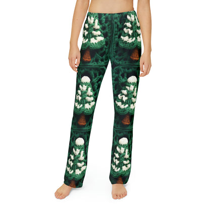 Evergreen Christmas Trees Crochet, Festive Pine Tree Holiday Craft, Yuletide Forest, Winter - Kids Pajama Pants (AOP)