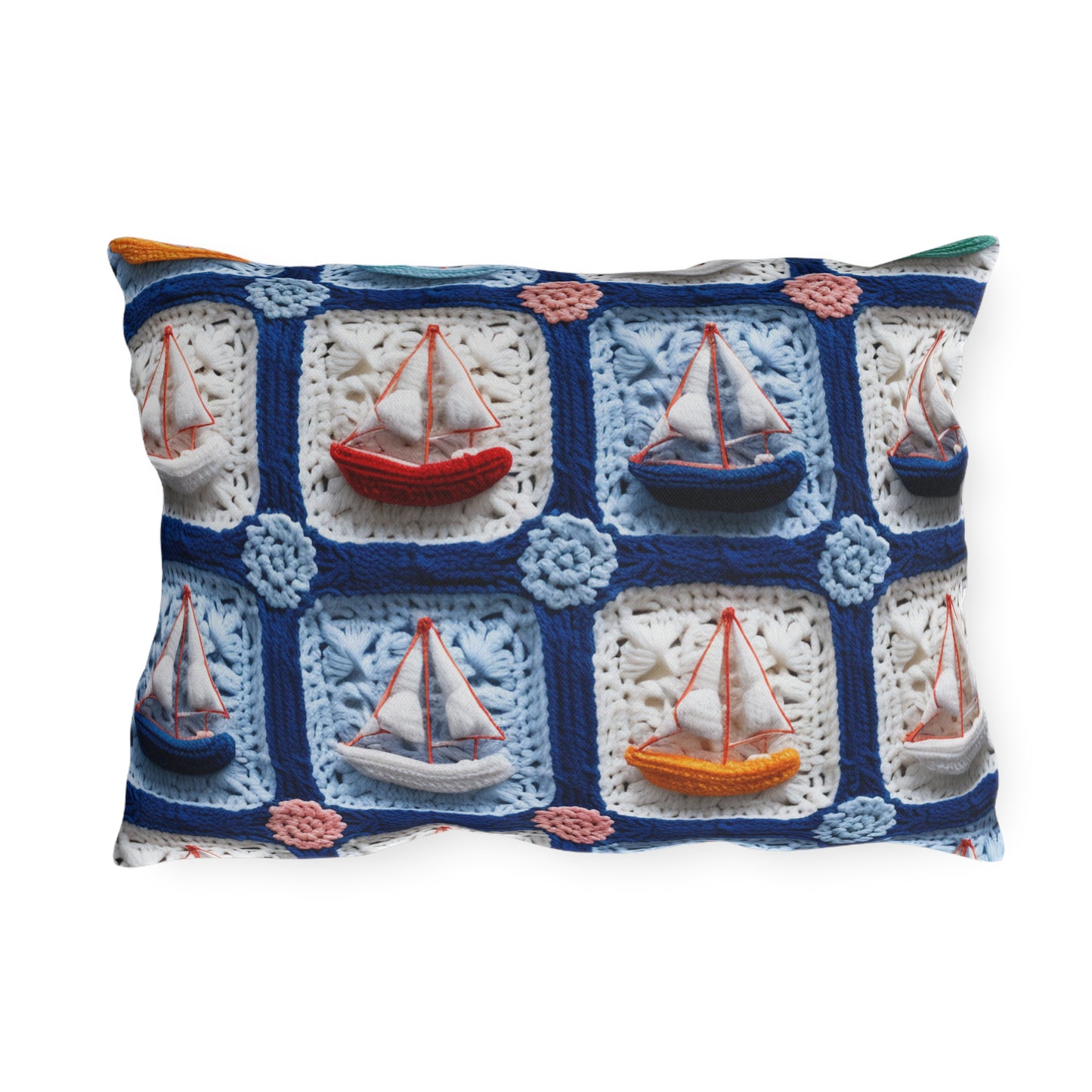 Crochet Boat Ship Sea Vessel Ocean Beach Travel Yacht Design - Outdoor Pillows