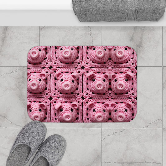 Crochet Pig Farm Animal Pink Snout Piggy Pattern - Bath Mat