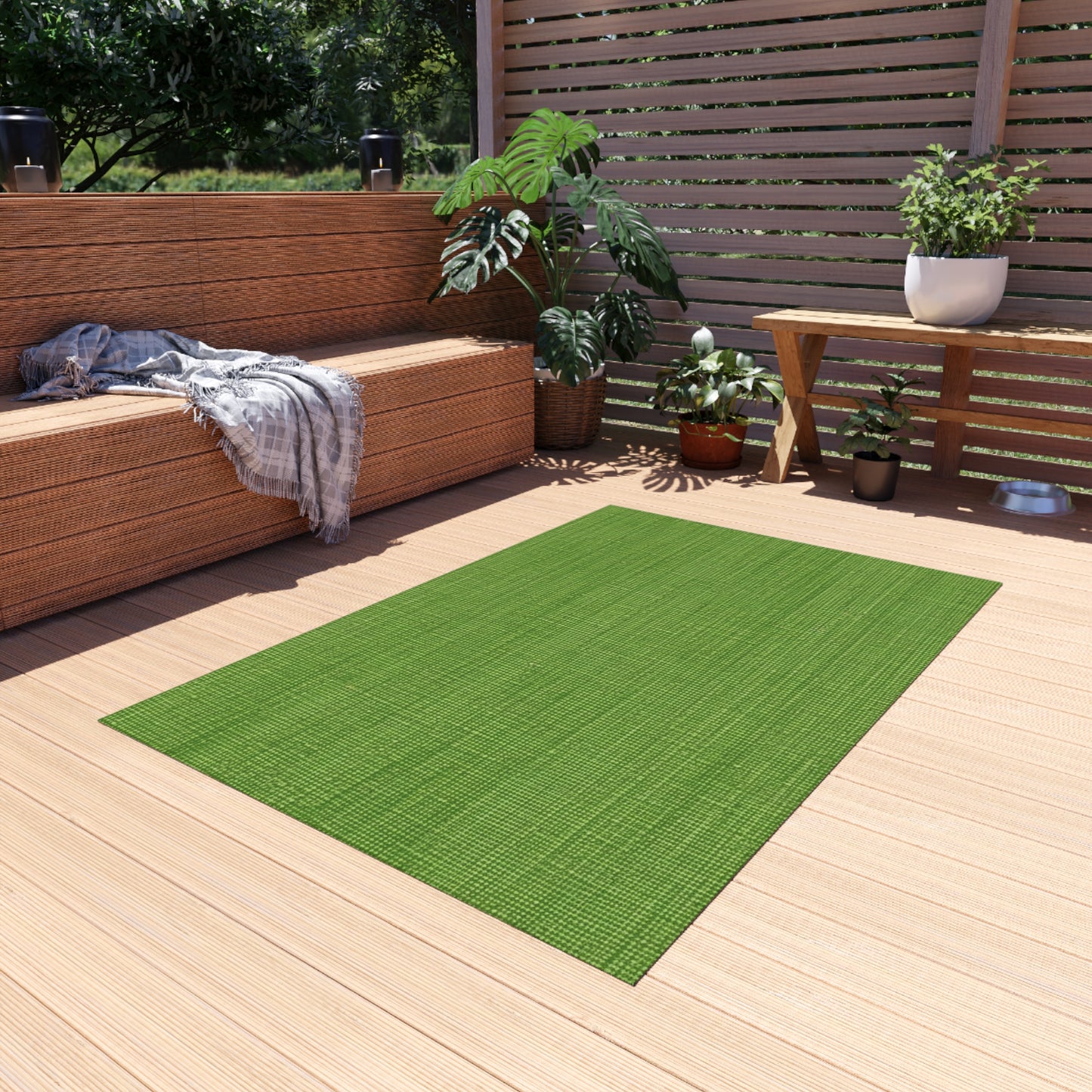 Olive Green Denim-Style: Seamless, Textured Fabric - Outdoor Rug