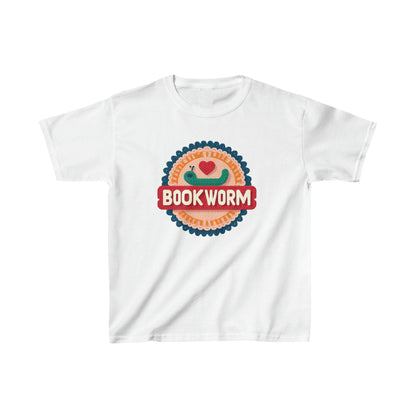 Crochet Bookworm Illustration: Cozy Reader Embroidered Patch Design - Ideal for Bibliophile - Kids Heavy Cotton™ Tee