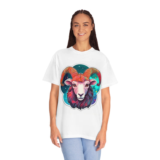 Aries Zodiac Sign - Vivid & Bright Color Cosmic Astrology Symbol - Unisex Garment-Dyed T-shirt