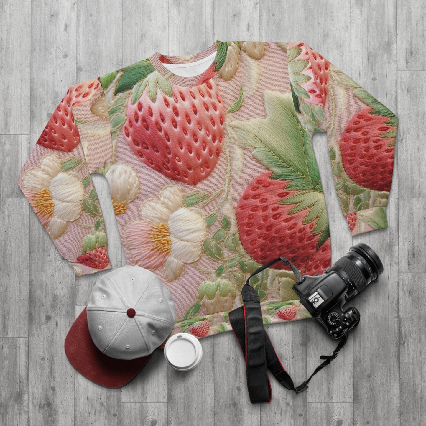 Fresas de frutos rojos - Fruta bordada - Diseño de alimentos para fiestas de cultivos saludables - Sudadera unisex (AOP) 