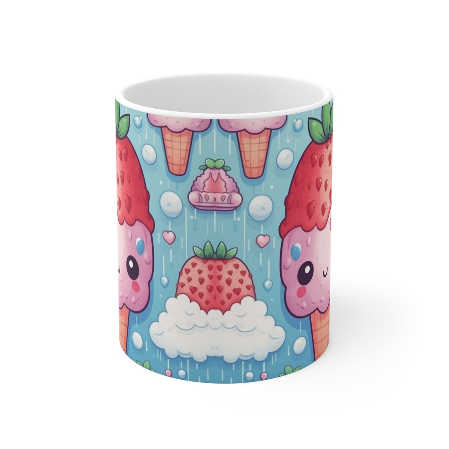 Kawaii Strawberry Sundae Cone - Traditional Japanese Anime Dessert Delight - Sweet Berry Otaku Gift - Ceramic Mug 11oz