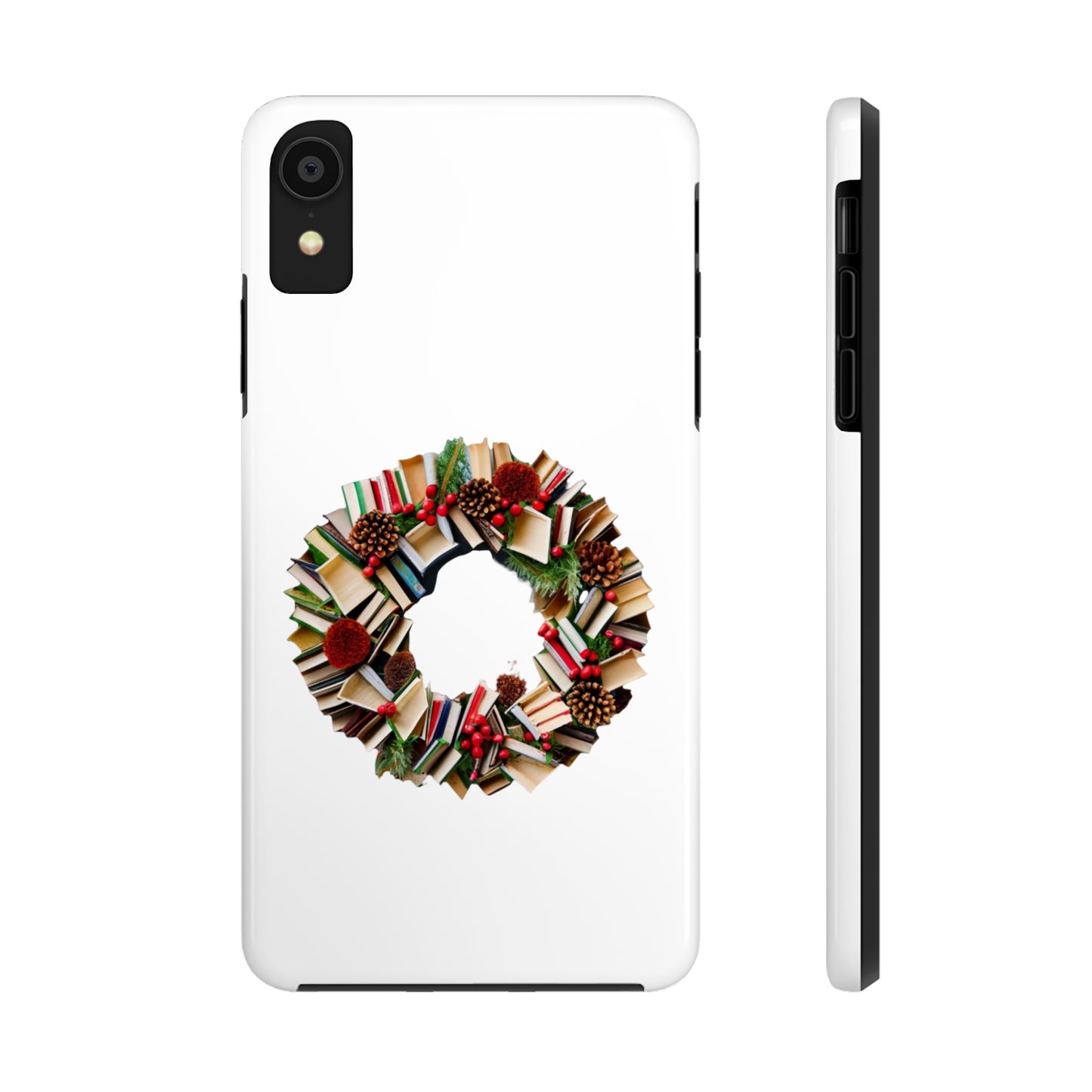 Holiday Book Wreath: Festive Literary Book Lover & Christmas Pinecone Arrangement - Tough Phone Cases