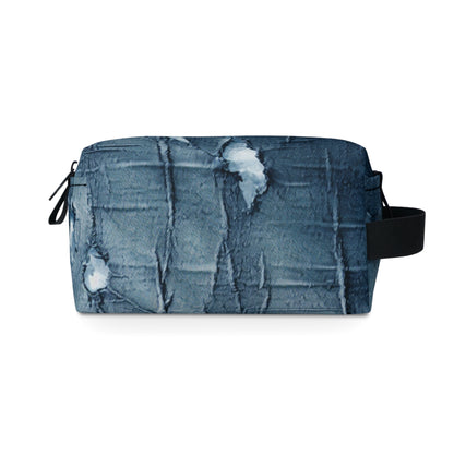 Distressed Blue Denim-Look: Edgy, Torn Fabric Design - Toiletry Bag
