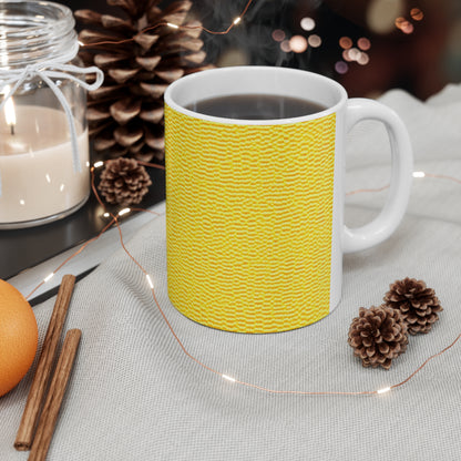 Sunshine Yellow Lemon: Tela alegre e inspirada en la mezclilla - Taza de cerámica de 11 oz