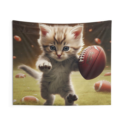 Football Kitty Fantasy: Feline Cat American Sport Quarterback - Indoor Wall Tapestries