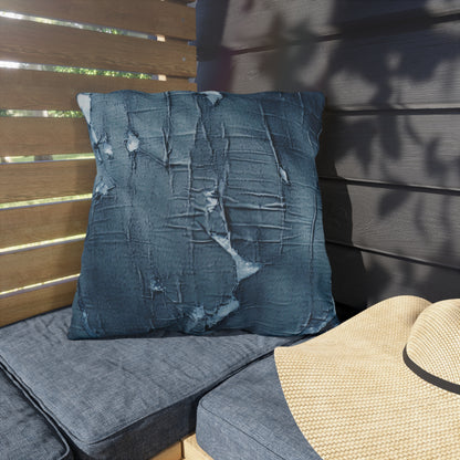 Distressed Blue Denim-Look: Edgy, Torn Fabric Design - Outdoor Pillows