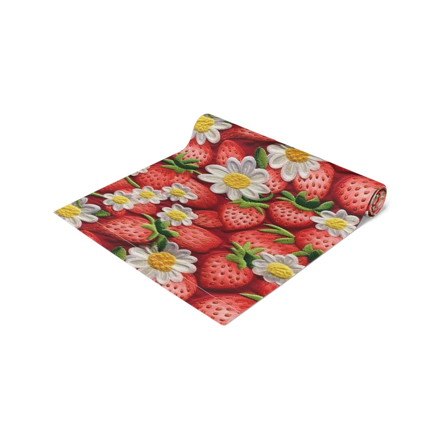 Diseño de bordado de fresas y fresas - Fruta dulce de bayas rojas frescas - Camino de mesa (algodón, poliéster) 