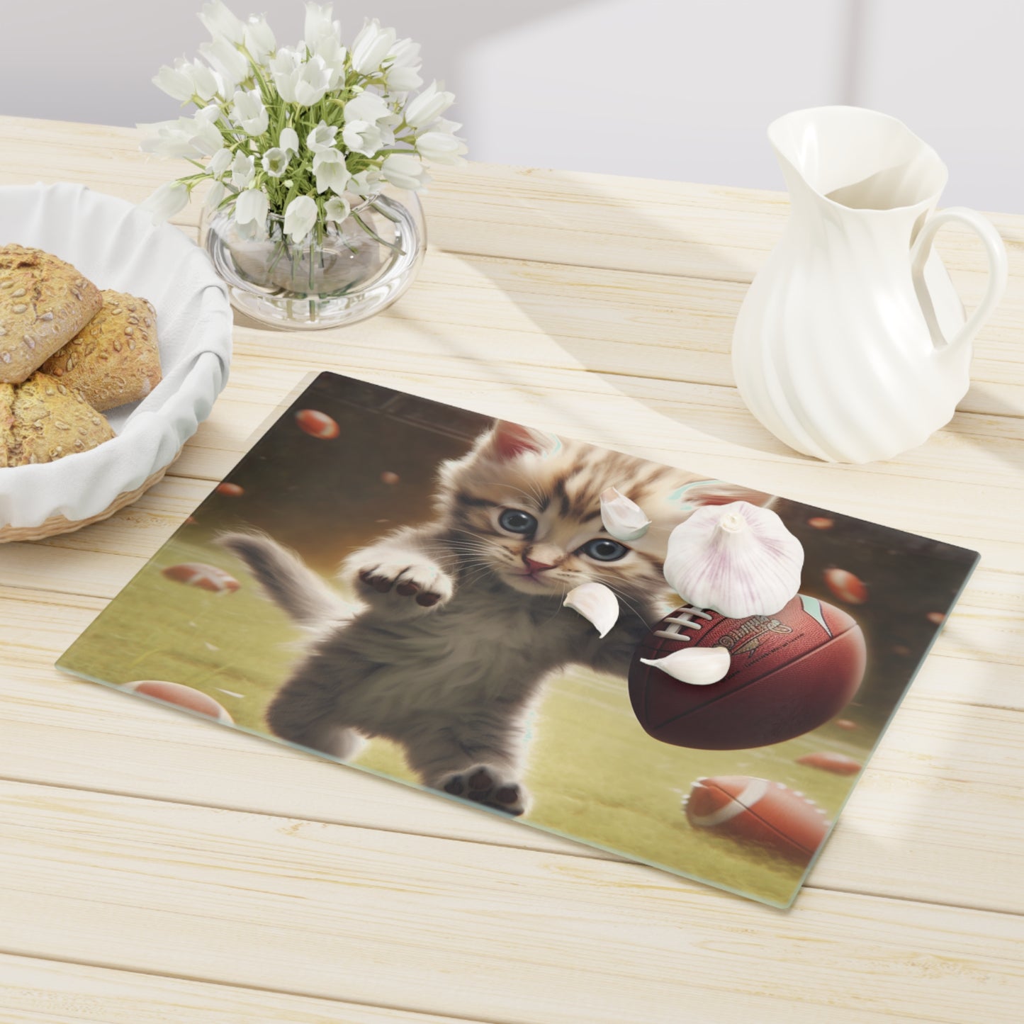 Football Kitty Fantasy: Feline Cat American Sport Quarterback - Cutting Board