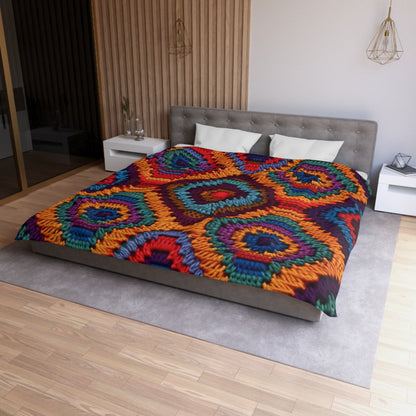 African Heritage Crochet, Vibrant Multicolored Design, Ethnic Craftwork - Microfiber Duvet Cover