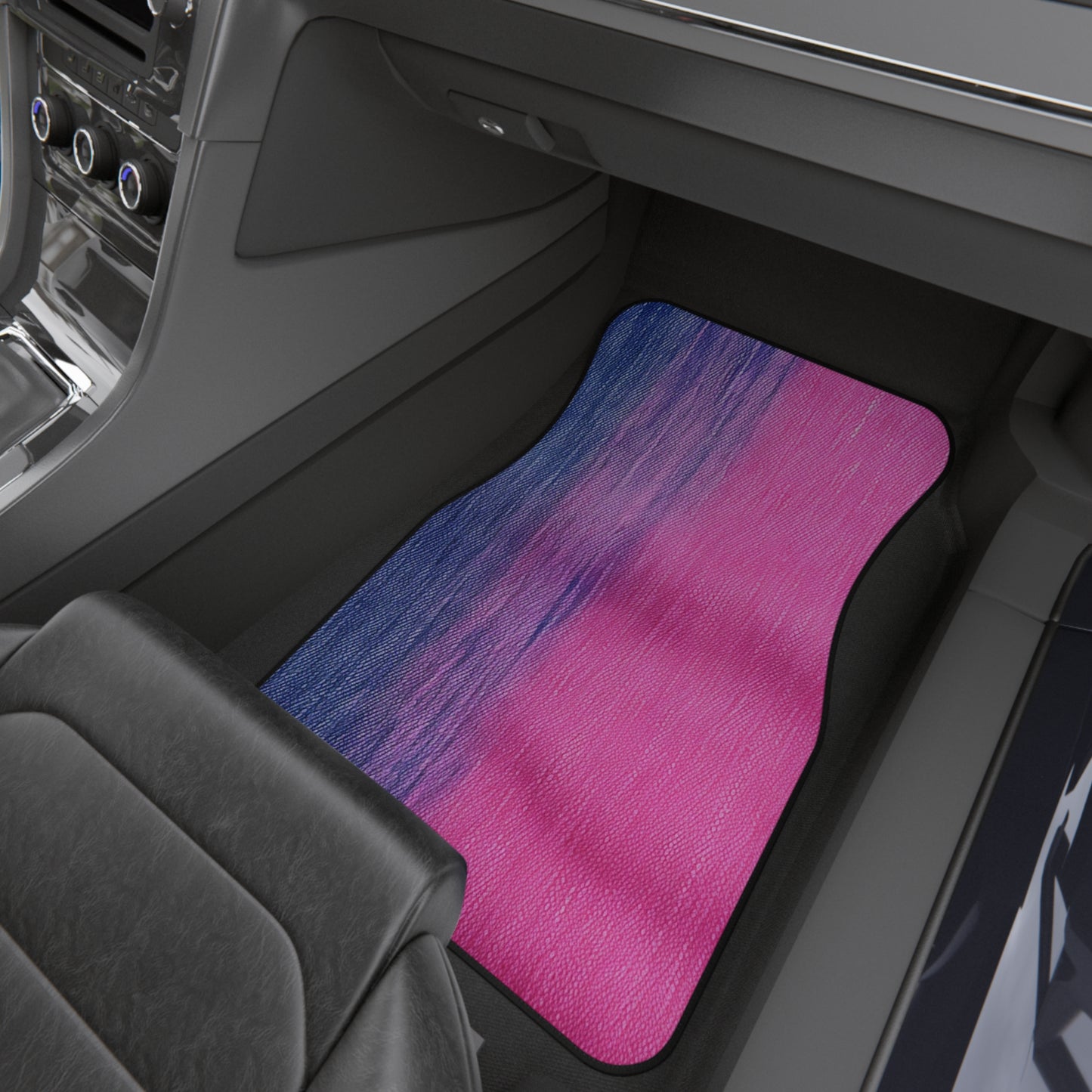 Dual Delight: Half-and-Half Pink & Blue Denim Daydream - Car Mats (Set of 4)