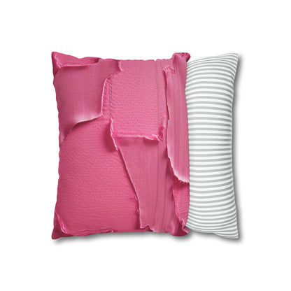 Distressed Neon Pink: Edgy, Ripped Denim-Inspired Doll Fabric - Spun Polyester Square Pillow Case