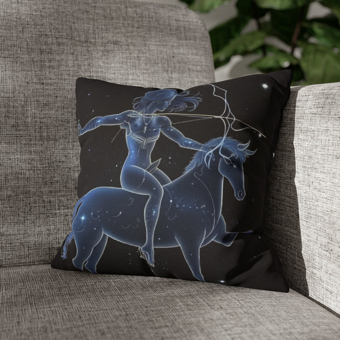 Sagittarius Zodiac in Starlit Universe - Fluorescent Colors - Spun Polyester Square Pillow Case