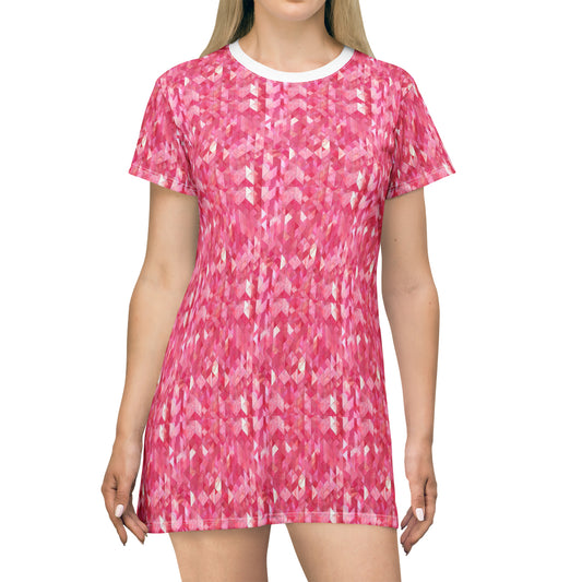 Womens 90's Style Pink Modern Geo - T-Shirt Dress (AOP)