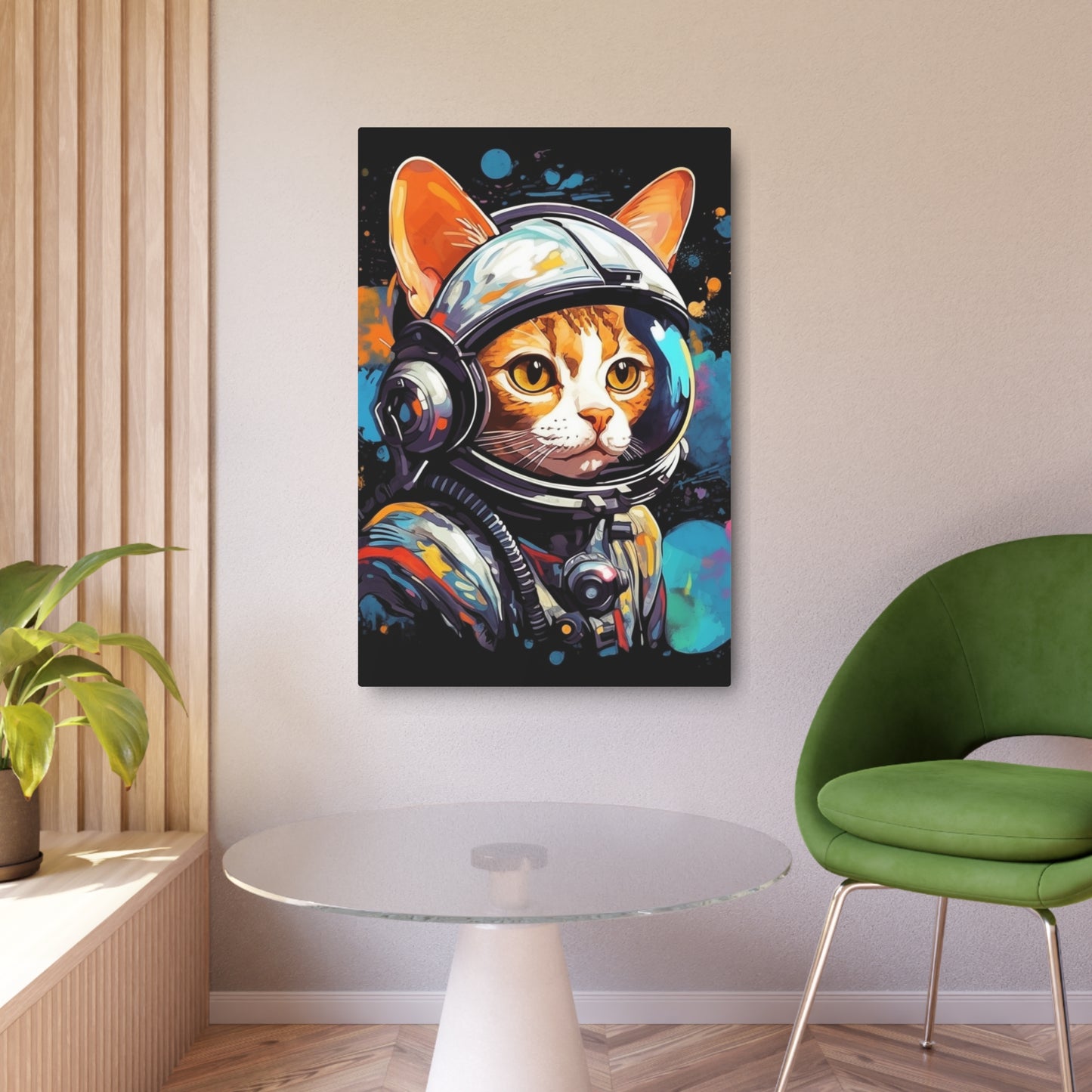 Astro Cat Adventure Feline - Pop Art, Floating in Cosmic Space - Metal Art Sign