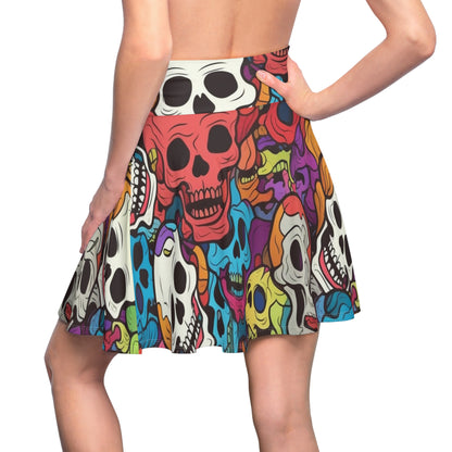 Psychedelic Rainbow Skull Head Pattern, Vibrant Colors - Women's Skater Skirt (AOP)