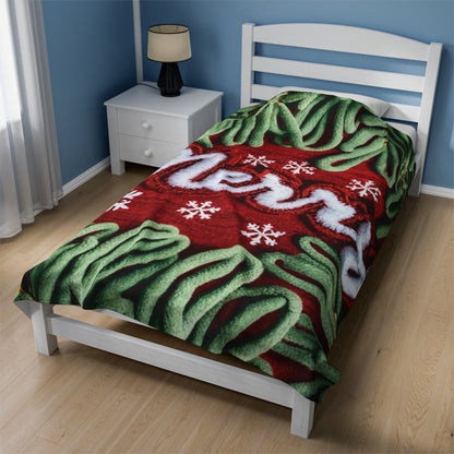 Chenille Patch Festive Design, Holiday Motif, Merry Christmas Theme, Trendy Winter Style - Velveteen Plush Blanket