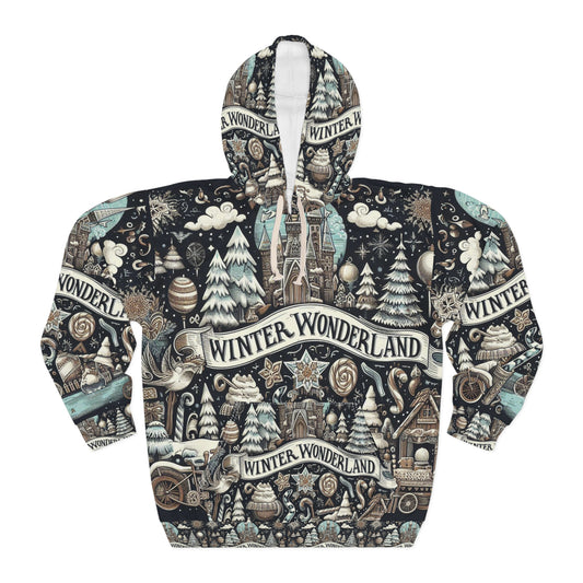 Winter Wonderland Enchantment: Nostalgic Christmas Snowscape with Majestic Castle and Festive - Unisex Pullover Hoodie (AOP)