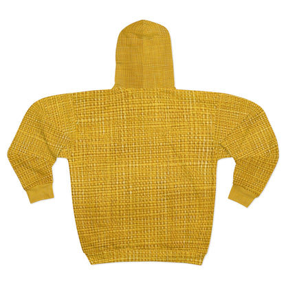 Radiant Sunny Yellow: tela de verano inspirada en la mezclilla - Sudadera con capucha y cremallera unisex (AOP) 