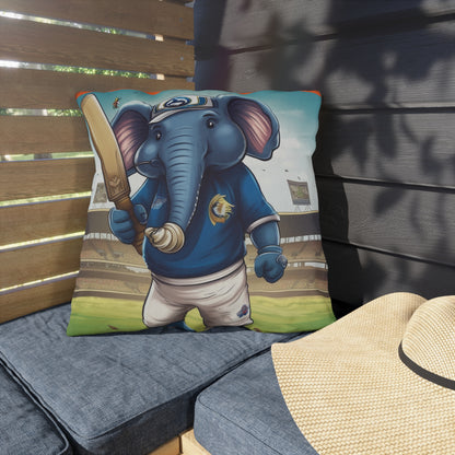 India Elephant Cricket Sport Star: Pitch, Run, Stump Game - Animated Charm - Outdoor Pillows