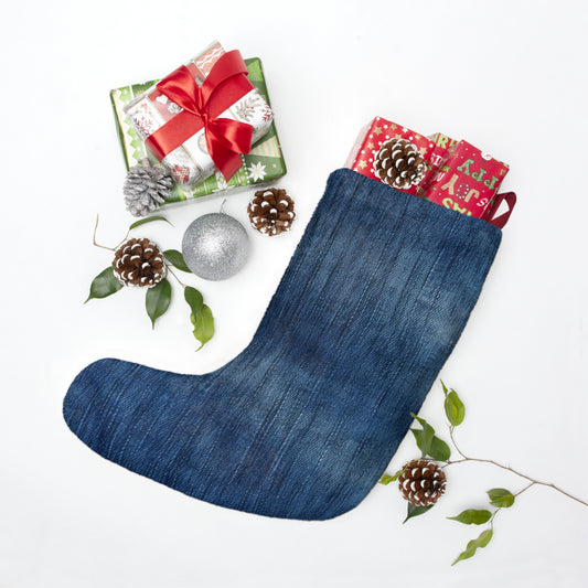 Indigo Splash: Washed Denim Reverie in Deep Blue - Christmas Stockings