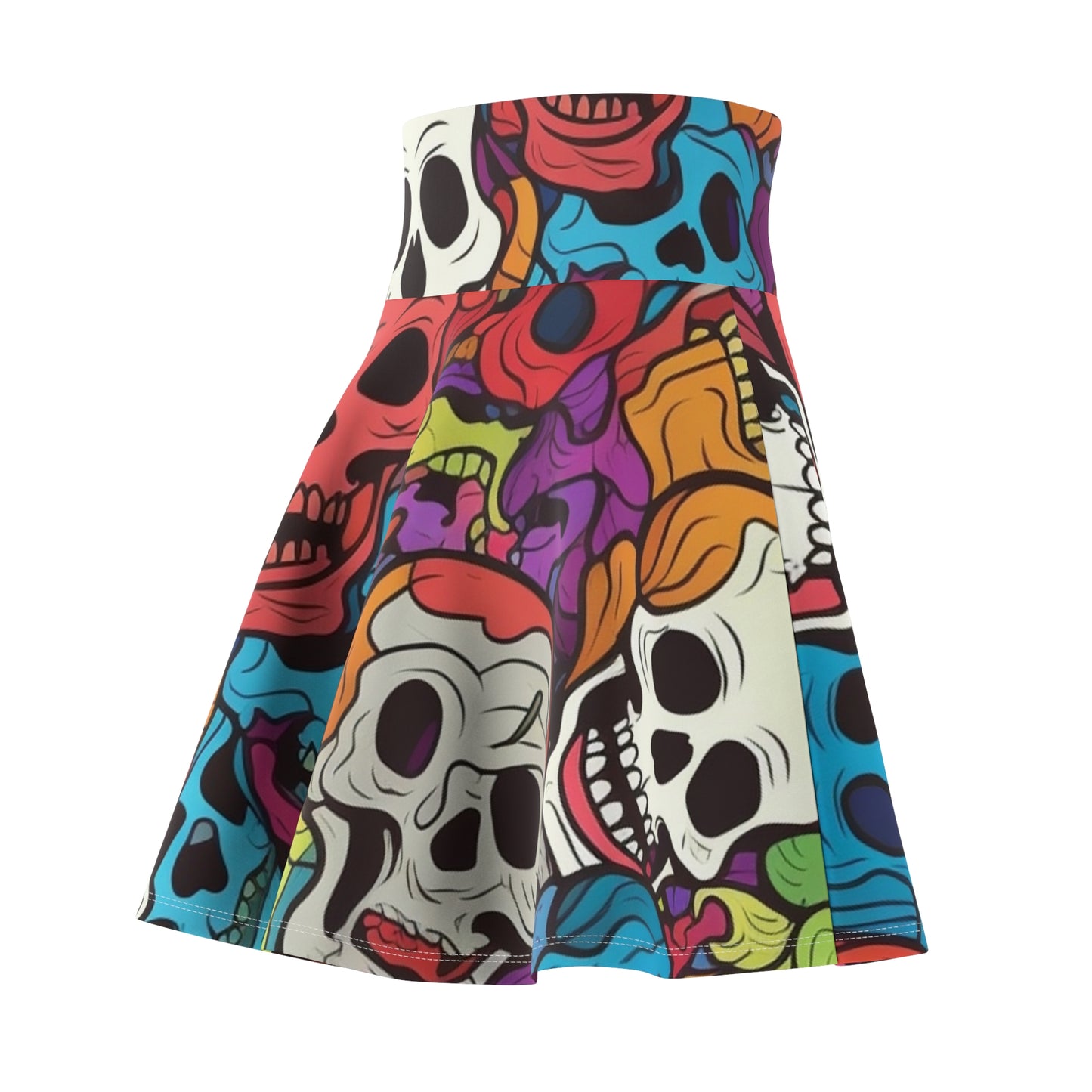 Psychedelic Rainbow Skull Head Pattern, Vibrant Colors - Women's Skater Skirt (AOP)