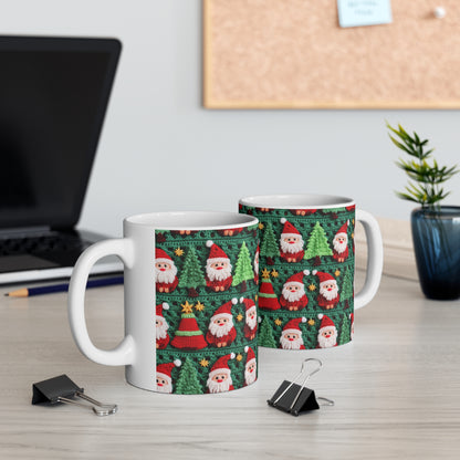 Patrón de ganchillo de Papá Noel, diseño navideño, decoración festiva, motivo de Papá Noel. Perfecto para la celebración navideña - Taza de cerámica 11oz 