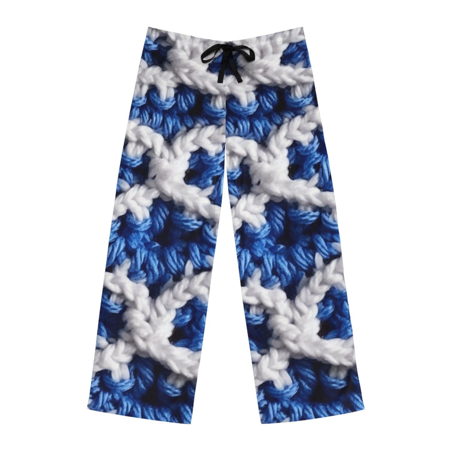 Blueberry Blue Crochet, White Accents, Classic Textured Pattern - Men's Pajama Pants (AOP)