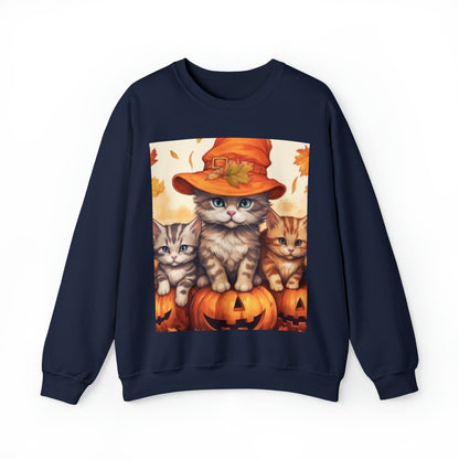 キティ キャット 子猫 ハロウィン - かぼちゃのかわいい毛皮 - お祝いの猫の装飾 - ユニセックス ヘビーブレンド™ クルーネック スウェットシャツ