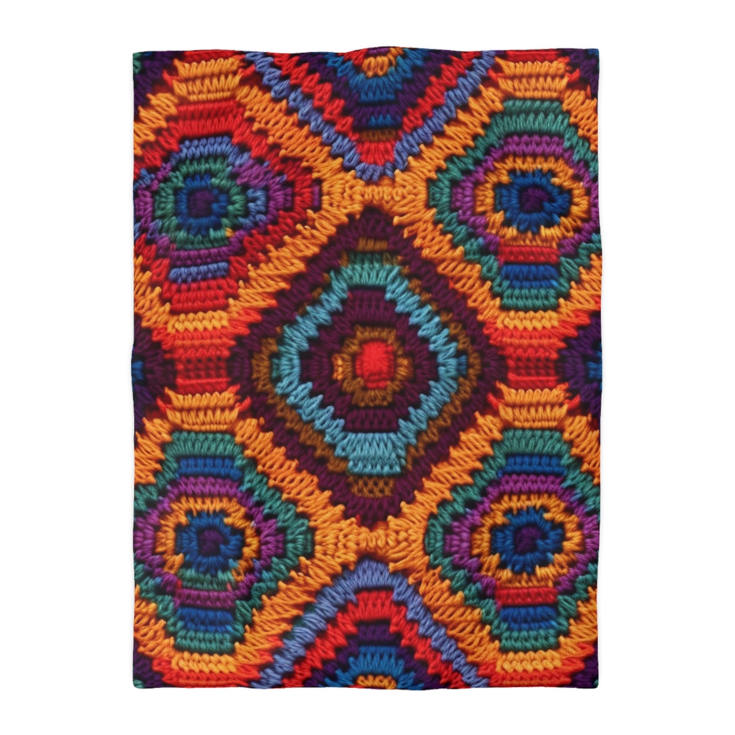 African Heritage Crochet, Vibrant Multicolored Design, Ethnic Craftwork - Microfiber Duvet Cover