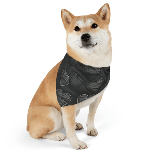 Black: Distressed Denim-Inspired Fabric Heart Embroidery Design - Dog & Pet Bandana Collar