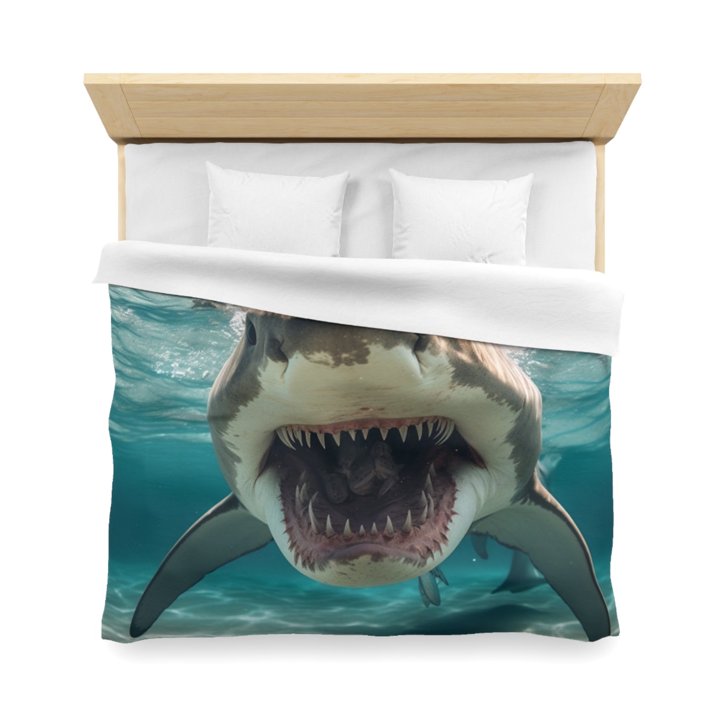 Bull Shark: River Monster Menace - Realistic Dark Water Predator - Microfiber Duvet Cover