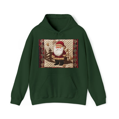 Santa Claus Christmas Farmhouse Quilt: Cozy with Checkered Borders - Unisex Heavy Blend™ Hooded Sweatshirt