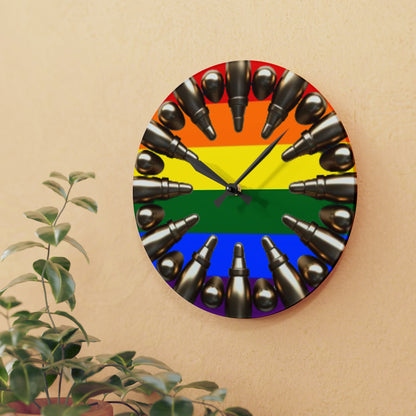 Pride Parade Bullet Band Acrylic Wall Clock - Rainbow Flag Design, Non-Live Ammunition Decor, Inclusive Timepiece