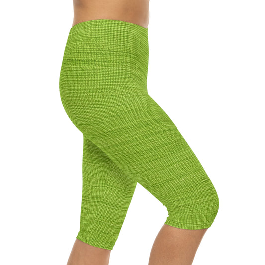 Lush Grass Neon Green: Denim-Inspired, Springtime Fabric Style - Women’s Capri Leggings (AOP)