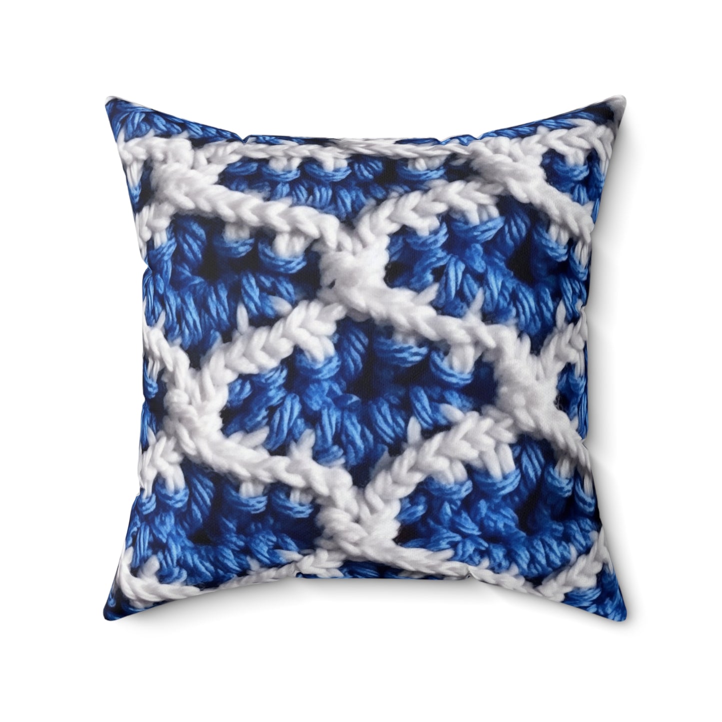 Blueberry Blue Crochet, White Accents, Classic Textured Pattern - Spun Polyester Square Pillow