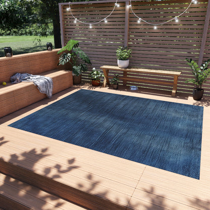 Indigo Splash: Washed Denim Reverie in Deep Blue - Outdoor Rug