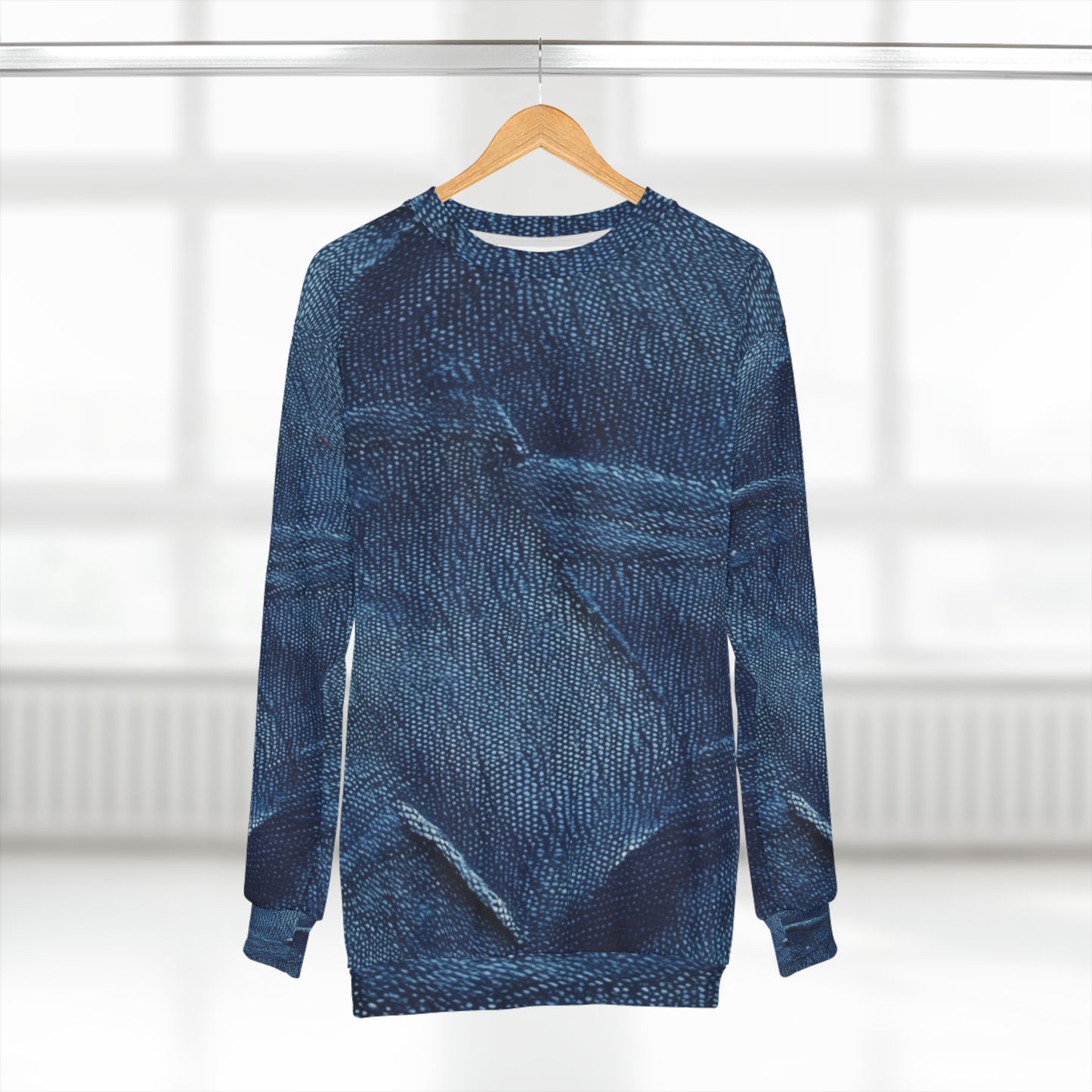 Dark Blue: Distressed Denim-Inspired Fabric Design - Unisex Sweatshirt (AOP)