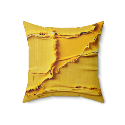 Banana Yellow Lemon: Bold Distressed, Denim-Inspired Fabric - Spun Polyester Square Pillow