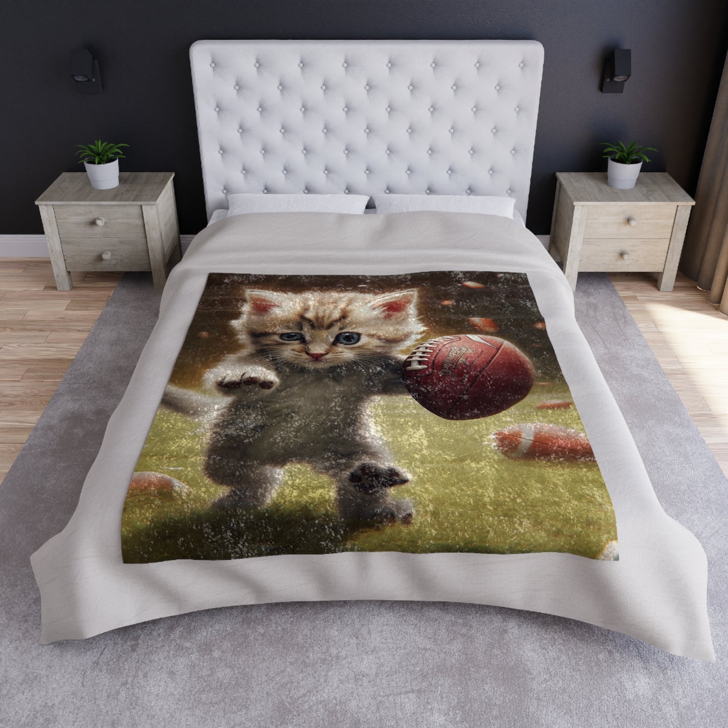 Football Kitty Fantasy: Feline Cat American Sport Quarterback - Crushed Velvet Blanket