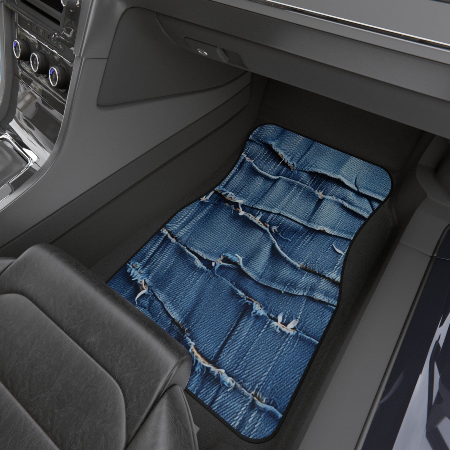 Denim desgastado azul medianoche: diseño resistente, rasgado y elegante - Alfombrillas para coche (juego de 4) 