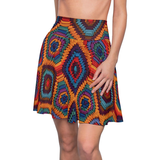 African Heritage Crochet, Vibrant Multicolored Design, Ethnic Craftwork - Women's Skater Skirt (AOP)