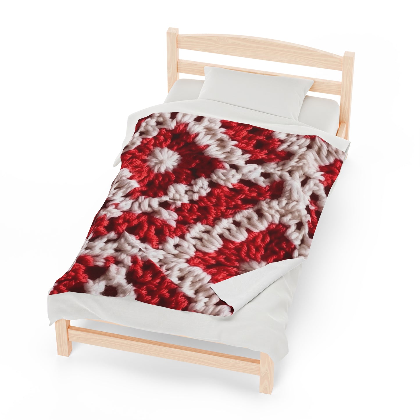 Warm Winter Red & White Crochet Knit: Cinematic Chic Texture Design - Velveteen Plush Blanket