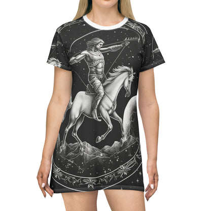 Sagittarius Zodiac Black & White Archer Design - T-Shirt Dress (AOP)