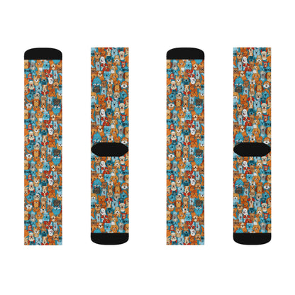 Cute Cartoon Dogs Whimsical Pattern Design Sublimation Socks