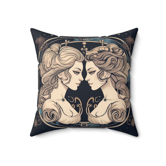 Duality of Gemini - Expressive Twins Zodiac - Spun Polyester Square Pillow