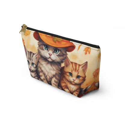 Kitty Cat Kittens Halloween - Cute Furries on Pumpkin - Festive Feline Decor - Accessory Pouch w T-bottom