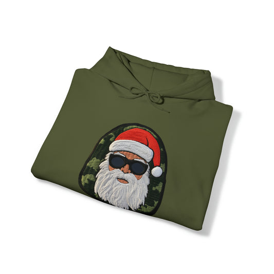 Military Santa Camo Patch - Marine Christmas Chenille Badge - Festive Decor - Unisex Heavy Blend™ Hooded Sweatshirt